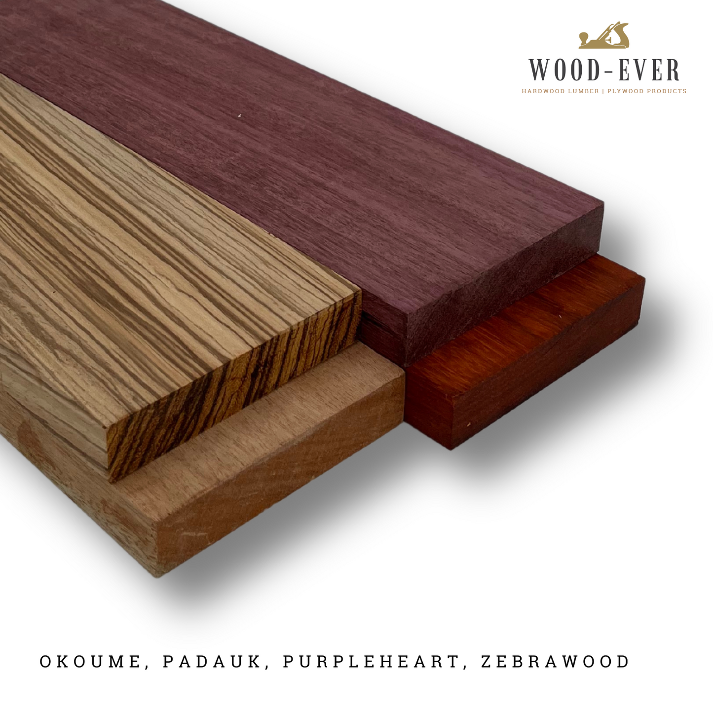 Hardwood Mix- S4S - 3/4" x 2" Okoume, Padauk, Purpleheart, Zebrawood 8-Pack