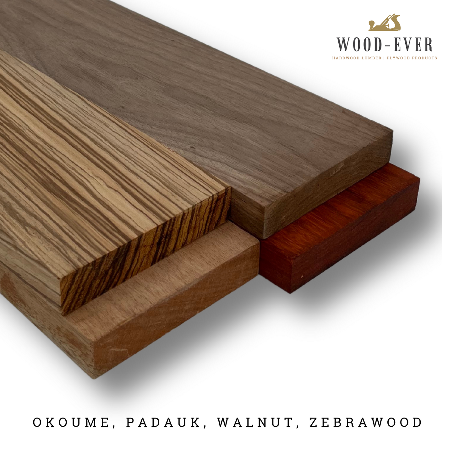 Hardwood Mix- S4S - 3/4" x 2" Okoume, Padauk, Walnut, Zebrawood 8-Pack